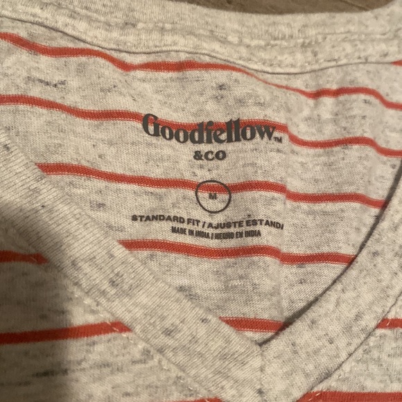 Men's Grey & Red Striped V-Neck Tshirt - Picture 2 of 2